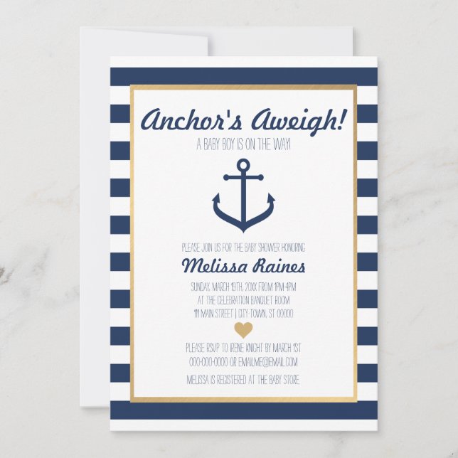 Nautical themed Baby Shower Invitation - Anchor (Front)