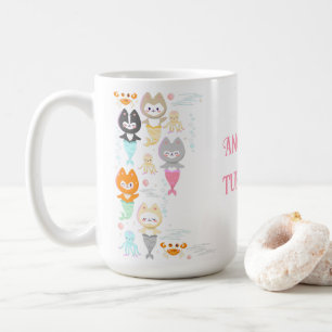 Nautical themed birthday mugs with mermaid kittens