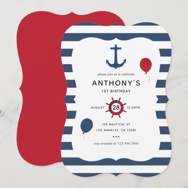 Nautical themed Birthday Party Invitation (Front/Back)