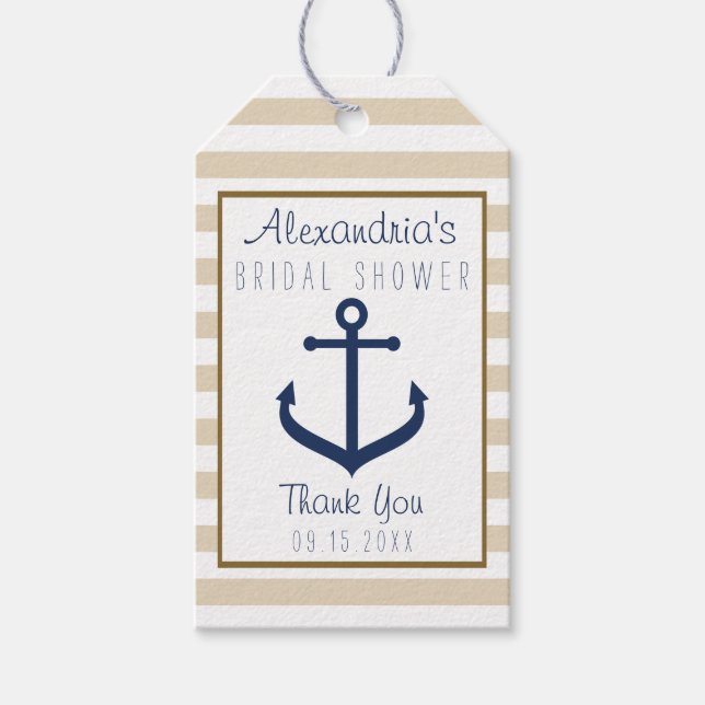 Nautical themed Bridal Shower Favour Tags (Front)