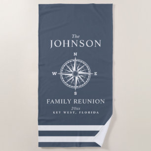 Nautical Themed Compass Slate Blue Beach Towel
