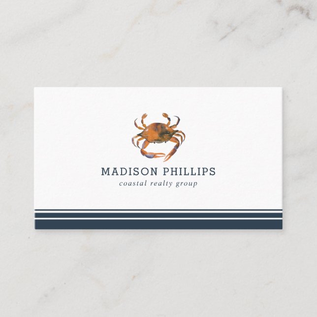 Nautical Themed Crab Coastal Real Estate Vacations Business Card (Front)