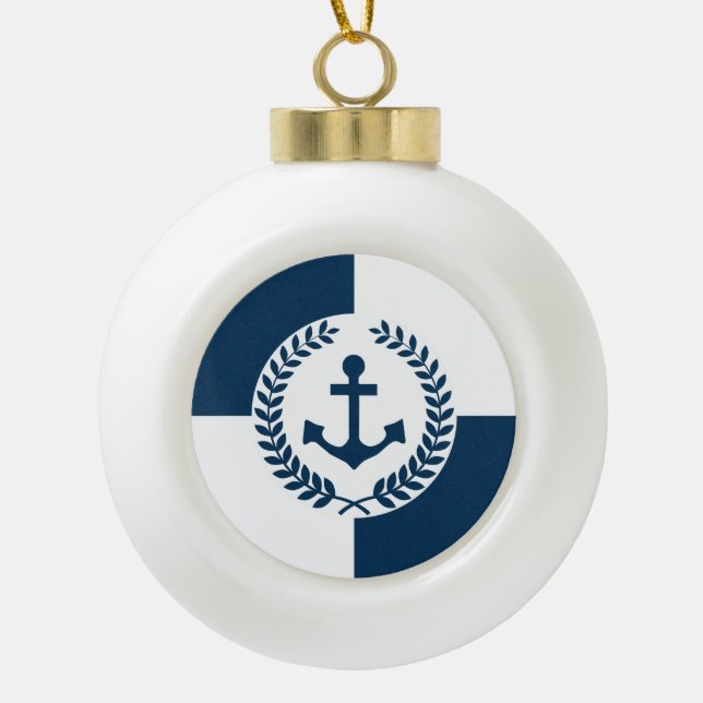 Nautical themed design ceramic ball christmas ornament (Front)