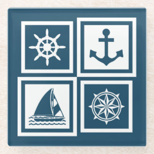 Nautical themed design glass coaster