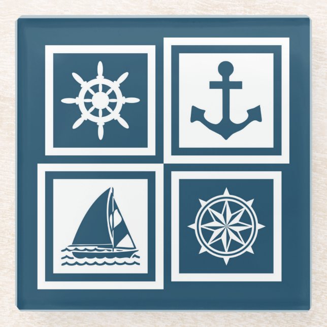 Nautical themed design glass coaster (Front)