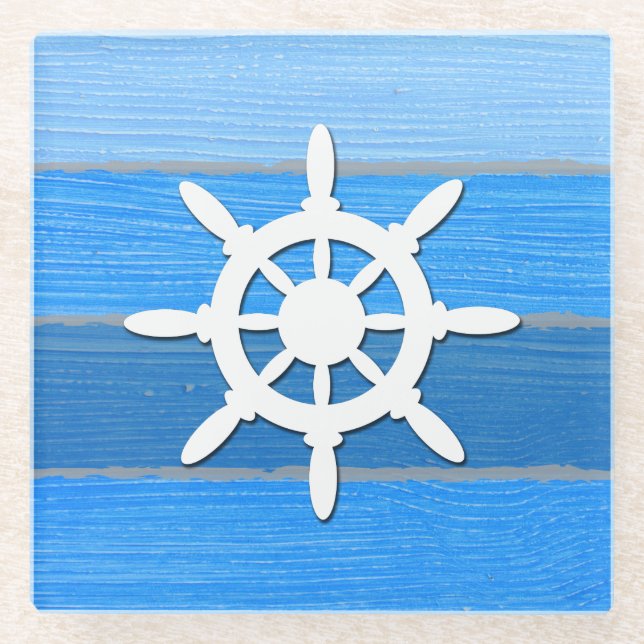 Nautical themed design glass coaster (Front)