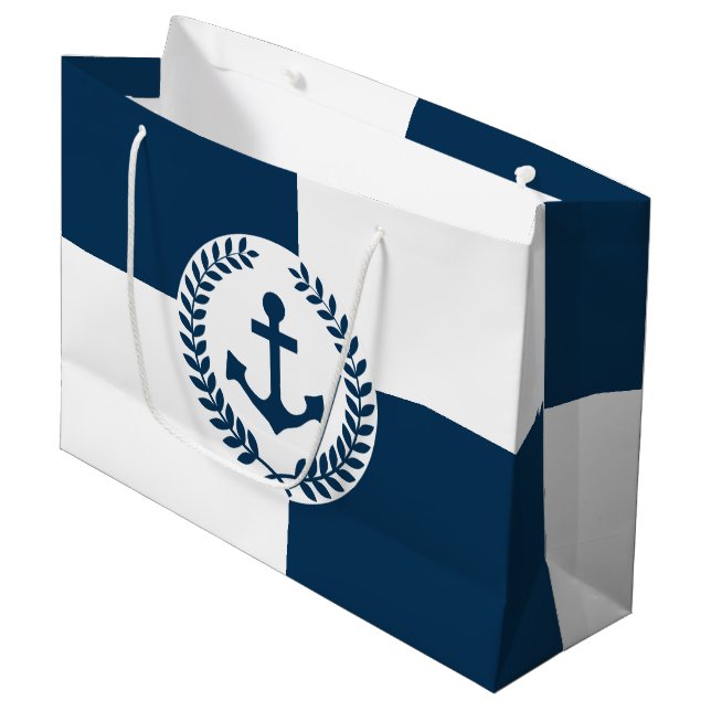 Nautical themed design large gift bag (Front Angled)