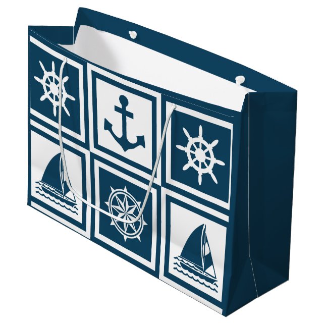 Nautical themed design large gift bag (Front Angled)
