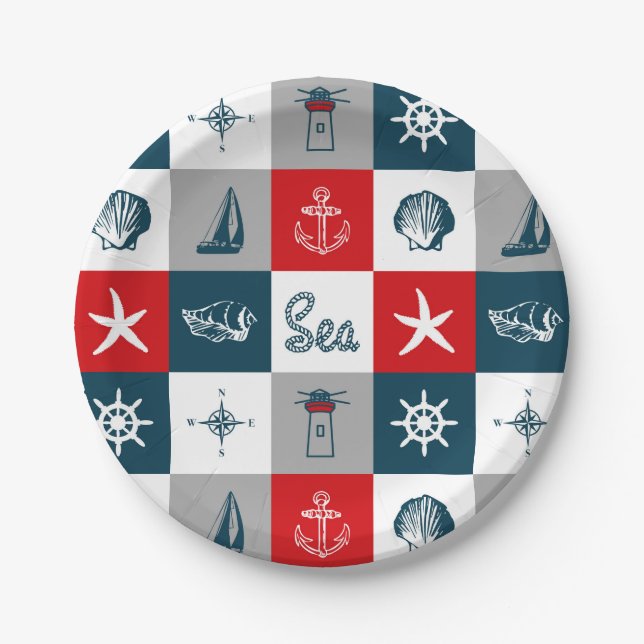 Nautical themed design paper plate (Front)