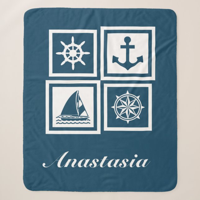 Nautical themed design sherpa blanket (Front)