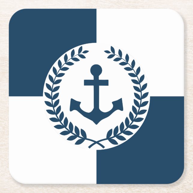 Nautical themed design square paper coaster (Front)