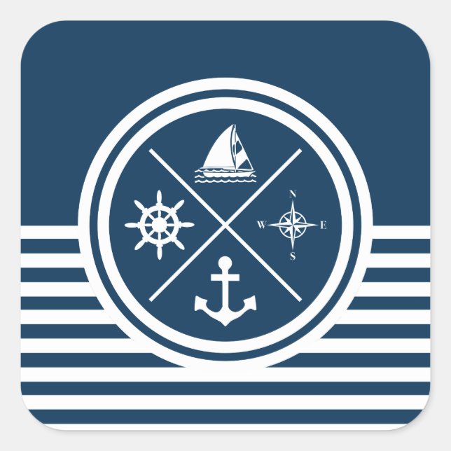 Nautical themed design square sticker (Front)