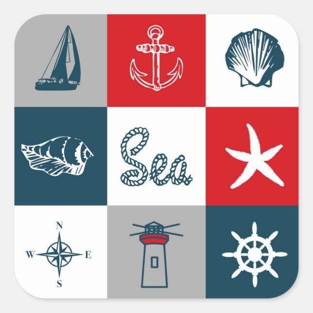 Nautical themed design square sticker (Front)