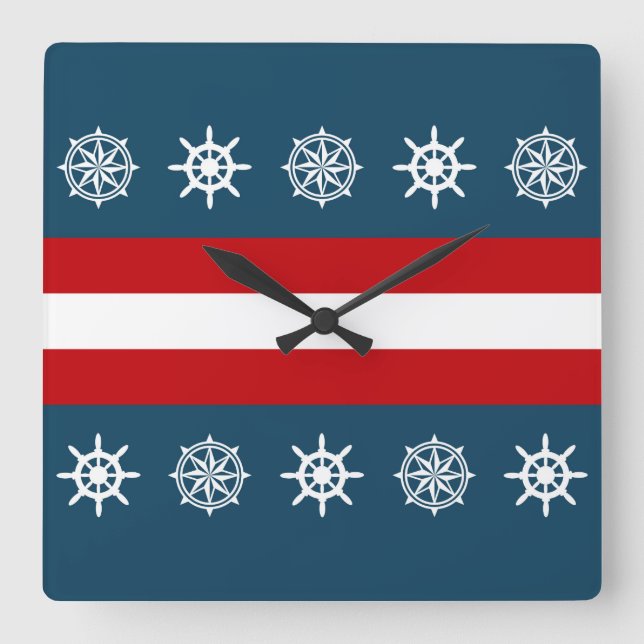 Nautical themed design square wall clock (Front)
