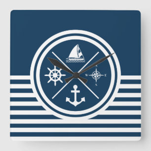 Nautical themed design square wall clock
