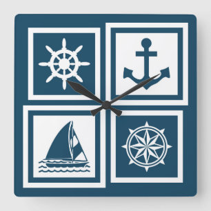 Nautical themed design square wall clock