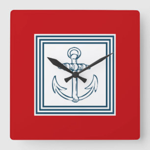 Nautical themed design square wall clock