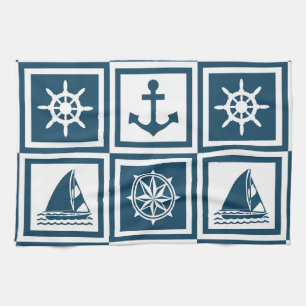 Nautical themed design tea towel