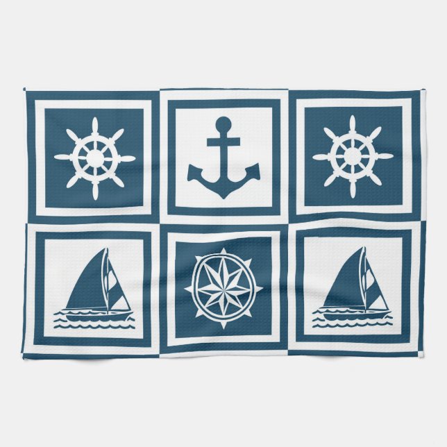 Nautical themed design tea towel (Horizontal)