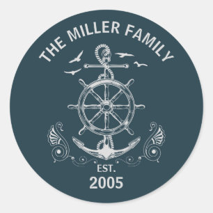 Nautical themed design with ocean scenery classic round sticker
