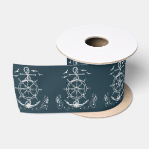Nautical themed design with ocean scenery satin ribbon