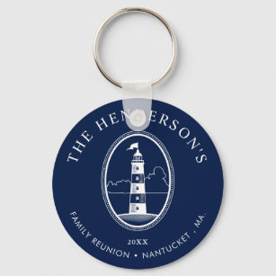 Nautical Themed Family Reunion Lighthouse Navy Key Ring