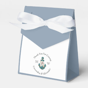 Nautical-Themed Floral Anchor Dusty Blue White  Favour Box