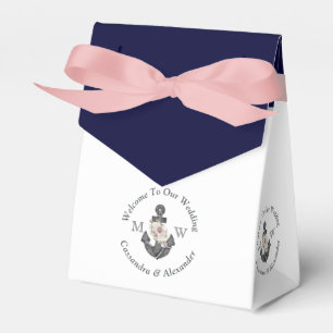 Nautical-Themed Floral Anchor Pink Navy Blue Favour Box