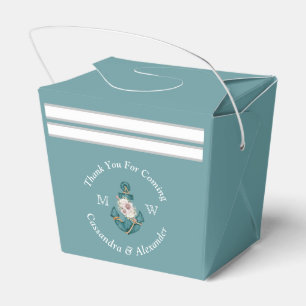 Nautical-Themed Floral Anchor White Aqua Teal Blue Favour Box