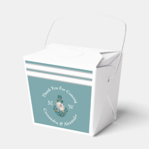 Nautical-Themed Floral Anchor White Aqua Teal Blue Favour Box