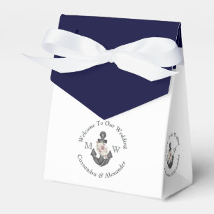 Nautical-Themed Floral Anchor White Navy Blue Favour Box