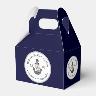 Nautical-Themed Floral Anchor White Navy Blue Favour Box