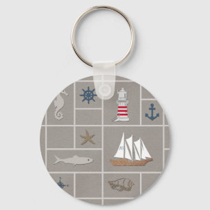 Nautical themed illustration key ring
