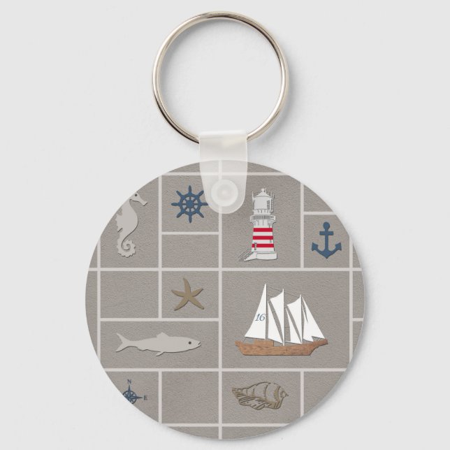 Nautical themed illustration key ring (Front)