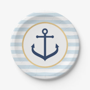 Nautical themed Paper Plates - Blue Anchor