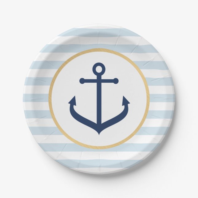 Nautical themed Paper Plates - Blue Anchor (Front)