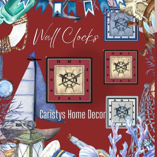 Nautical Themed Red  Square Wall Clock (Creator Uploaded)