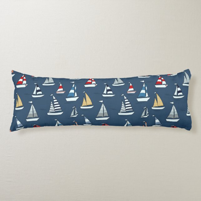 Nautical Themed, Sailboats on Blue Body Cushion (Front)