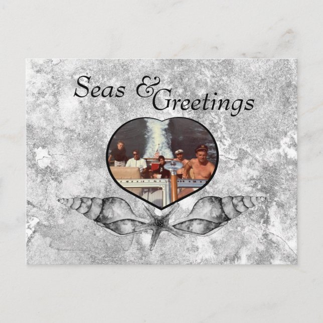 Nautical-themed Seas & Greetings Holiday Postcard (Front)