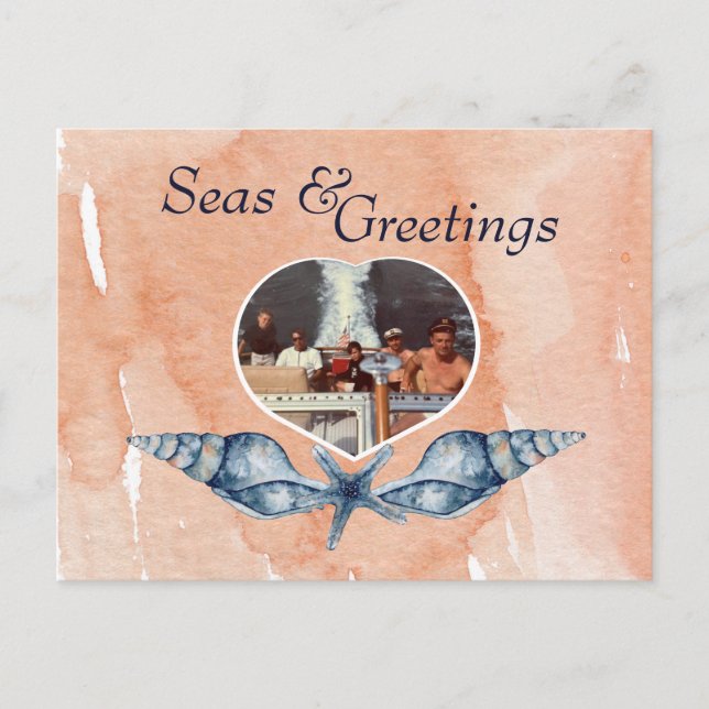 Nautical-themed Seas & Greetings Holiday Postcard (Front)