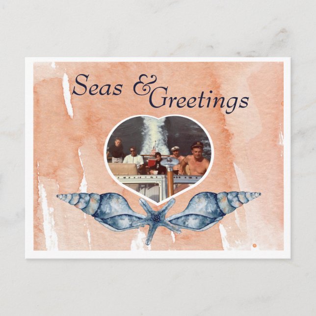 Nautical-themed Seas & Greetings Holiday Postcard (Front)
