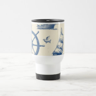 Nautical-Themed Stainless Steel Thermos with Mari Travel Mug