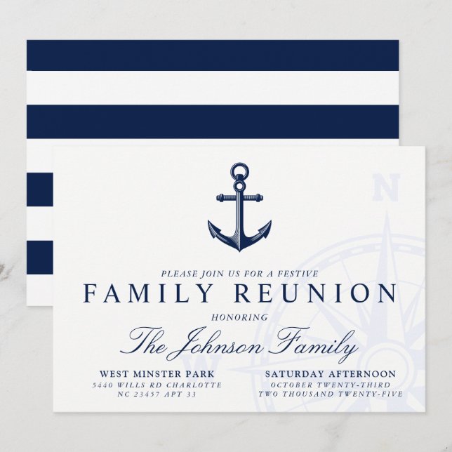 Nautical Themed | Vintage Anchor Family Reunion Invitation (Front/Back)