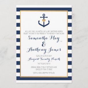 Nautical themed Wedding Invite - Navy Blue Anchor