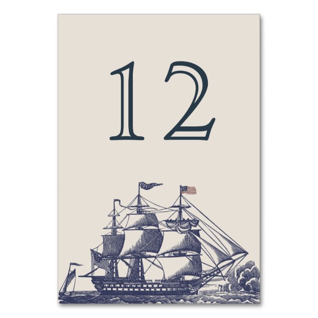 Nautical Themed Wedding Table Number Card (Front)