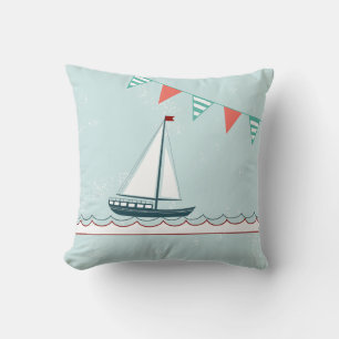 Nautical Throw Pillow with Sail Boat