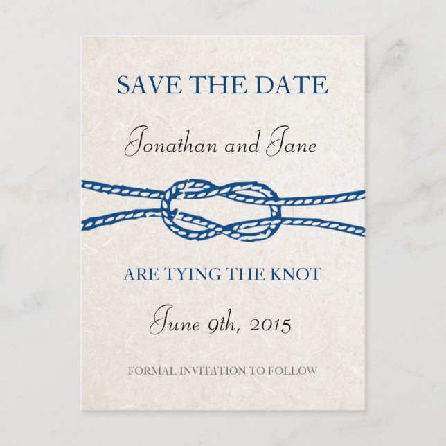 Nautical Tie the Knot Wedding Save the Date (Grey) Announcement Postcard (Front)