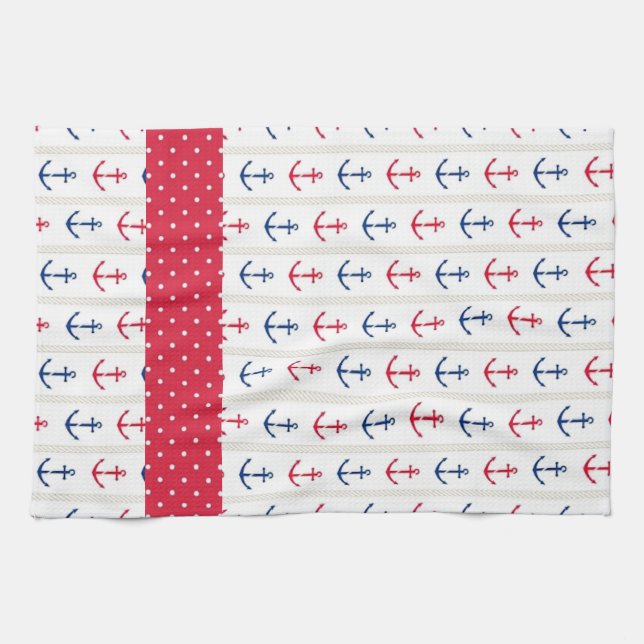 Nautical Towels Anchors Red White Blue (Horizontal)