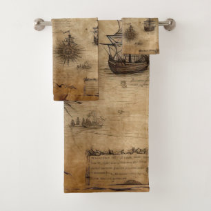 Nautical Treasure Map Bath Towel Set