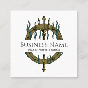 Nautical Trident Sea Ocean Theme Fishing Seaweed Square Business Card